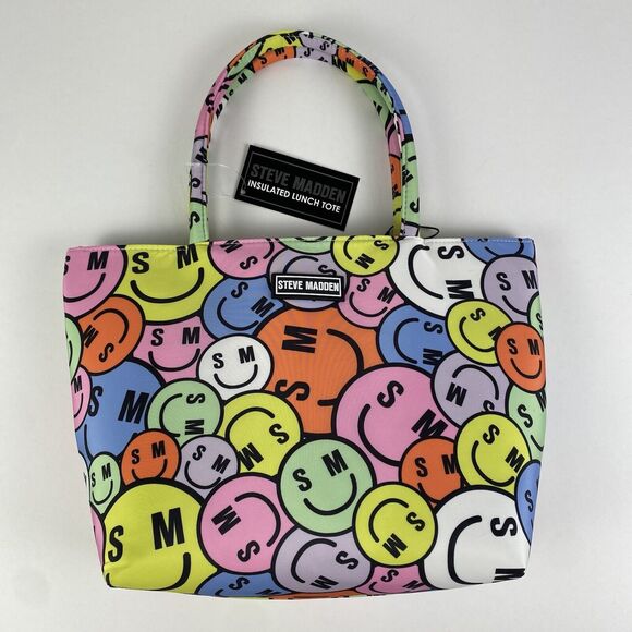 Steve‎ Madden Insulated Mini Lunch Tote Multi Color Zip Smiley Face Brand New - Picture 2 of 11